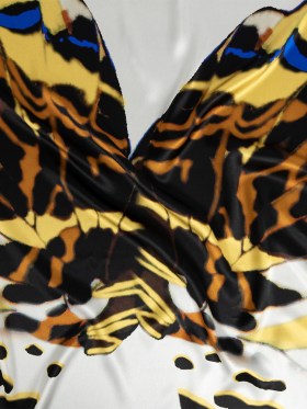 Mood Exclusive Italian White, Yellow and Royal Large-Scale Butterfly Digitally Printed Silk Charmeuse Mood Exclusive Italian White, Yellow and Royal Large-Scale Butterfly Digitally Printed Silk Charmeuse