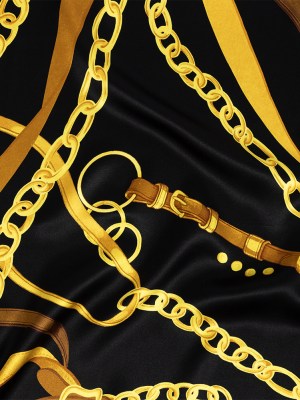 Mood Exclusive Italian Black and Gold Chains and Purse Straps Digitally Printed Silk Charmeuse Mood Exclusive Italian Black and Gold Chains and Purse Straps Digitally Printed Silk Charmeuse