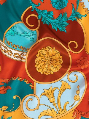 Mood Exclusive Italian Rust, Sun Orange and Bachelor Button Ornate Digitally Printed Silk Charmeuse Mood Exclusive Italian Rust, Sun Orange and Bachelor Button Ornate Digitally Printed Silk Charmeuse