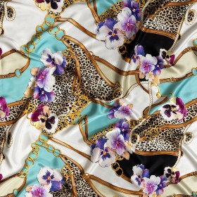 Mood Exclusive Italian Chains, Straps, Flora and Leopard Spots Digitally Printed Silk Charmeuse Panel Mood Exclusive Italian Chains, Straps, Flora and Leopard Spots Digitally Printed Silk Charmeuse Panel
