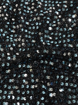 Eyelash Fringe Woven with Two-Tone Circle Paillette Sequins – Aqua and Black – Rossi Collection Eyelash Fringe Woven with Two-Tone Circle Paillette Sequins – Aqua and Black – Rossi Collection