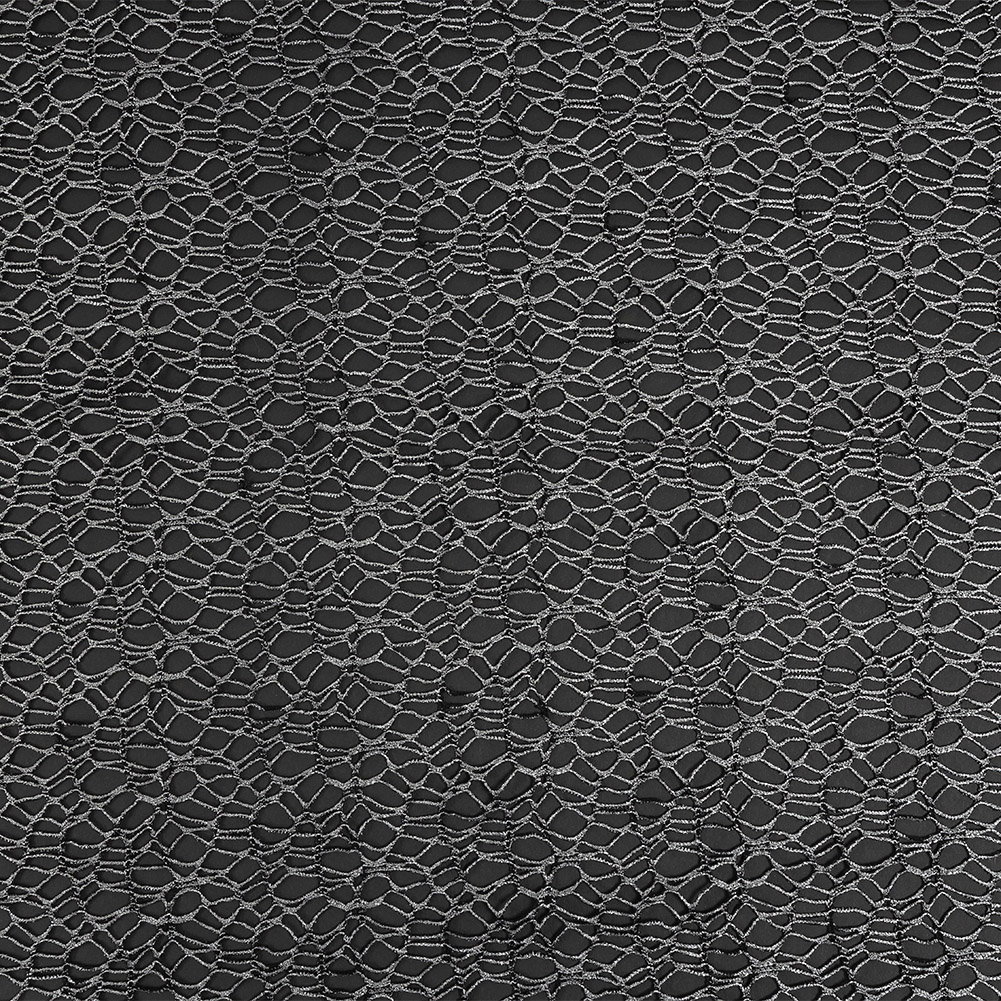 Webbed Guipure Lace – Black with Metallic Silver Foil Webbed Guipure Lace – Black with Metallic Silver Foil