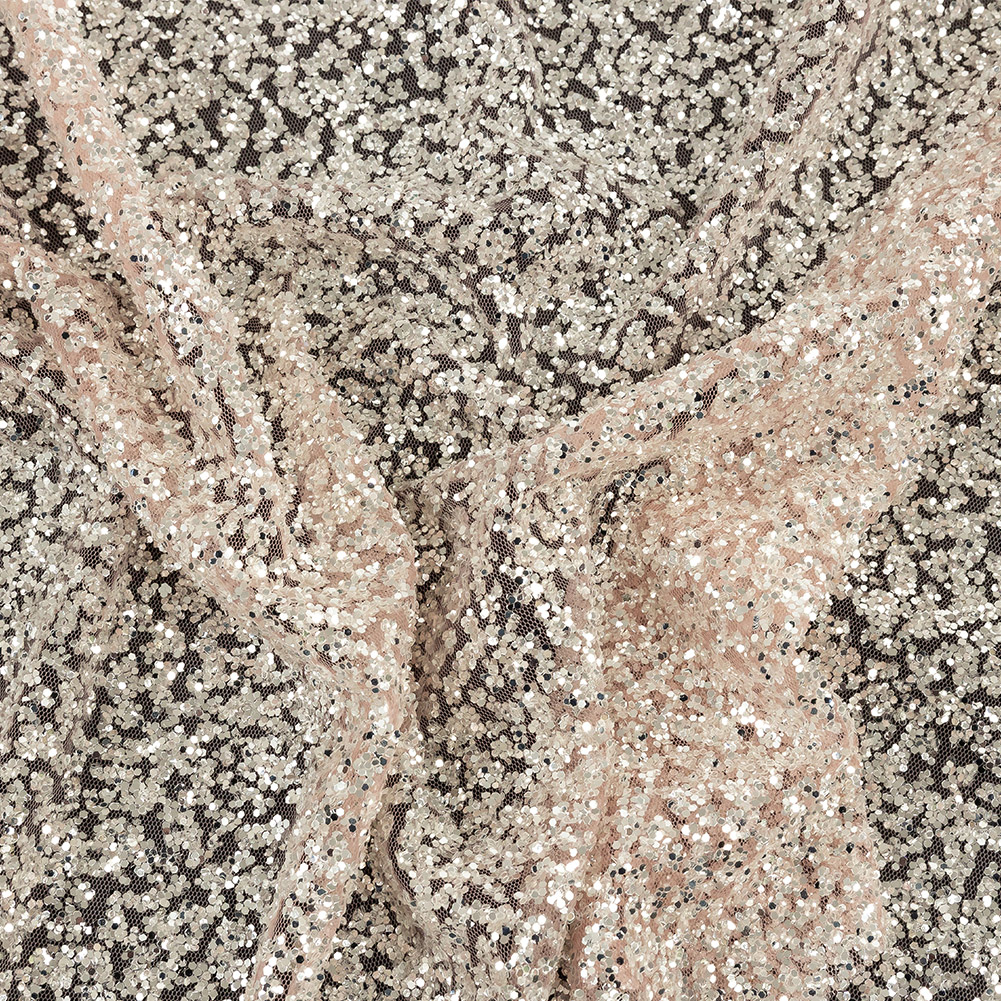 Tulle with Glitter Clusters – Salmon with Platinum – Eminence Collection Tulle with Glitter Clusters – Salmon with Platinum – Eminence Collection