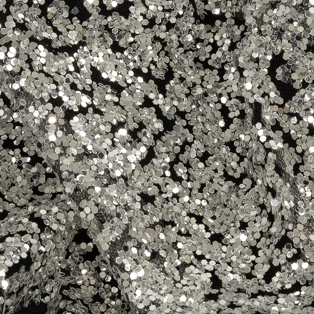 Tulle with Glitter Clusters – Black with Platinum – Eminence Collection Tulle with Glitter Clusters – Black with Platinum – Eminence Collection