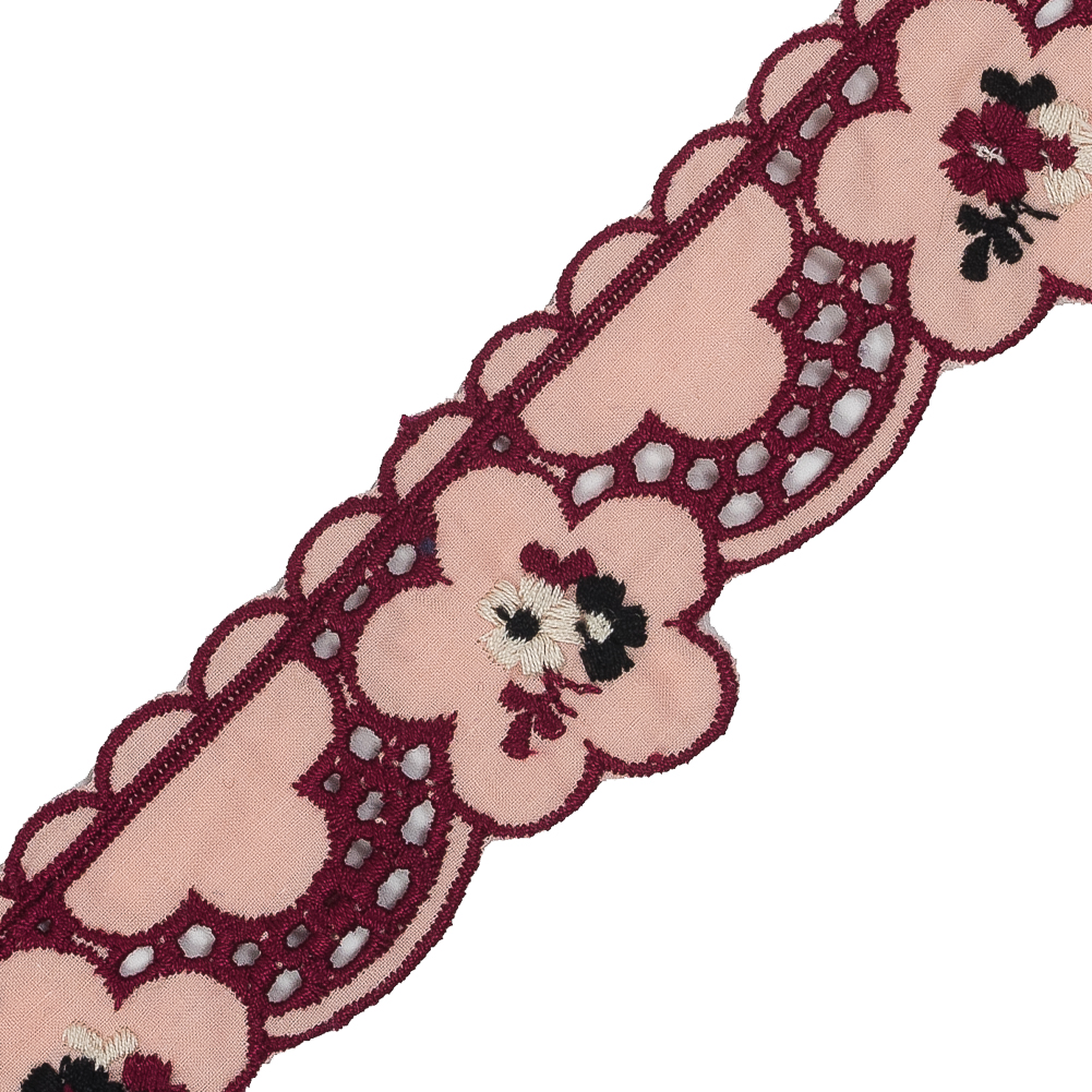 Pink Floral Embroidered Eyelet Trim – 2″ Pink Floral Embroidered Eyelet Trim – 2″