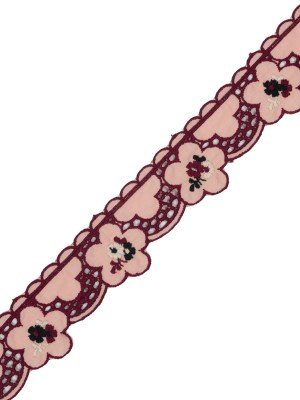 Pink Floral Embroidered Eyelet Trim – 2″ Pink Floral Embroidered Eyelet Trim – 2″