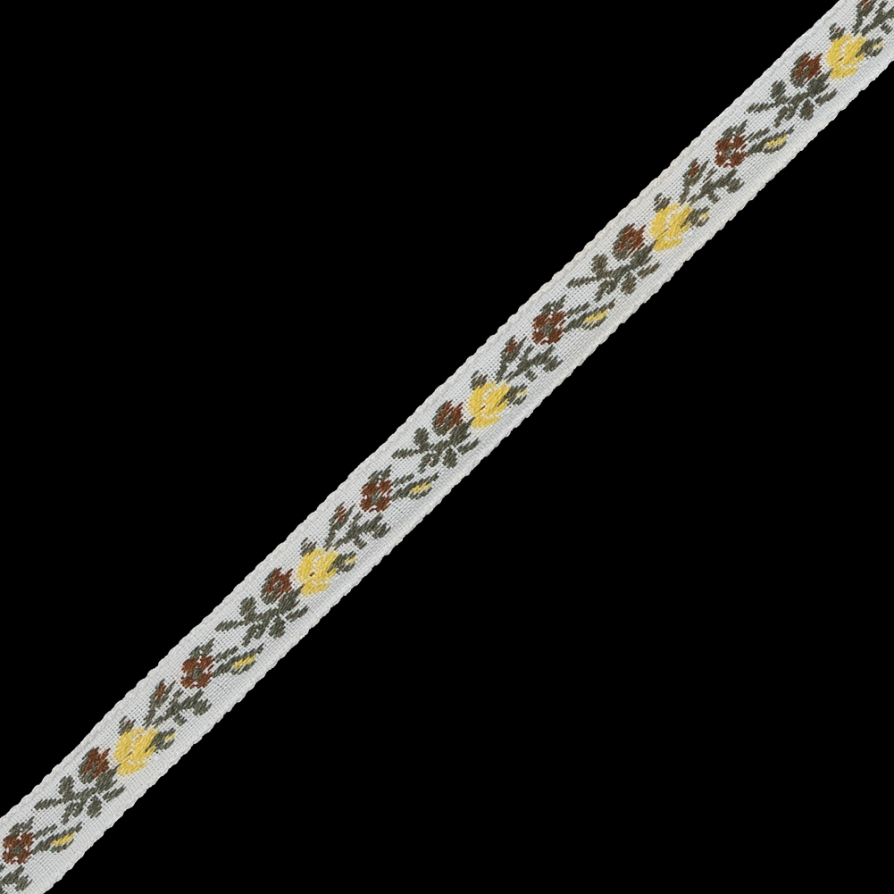 Yellow and White Floral German Jacquard Ribbon - 0.3125"