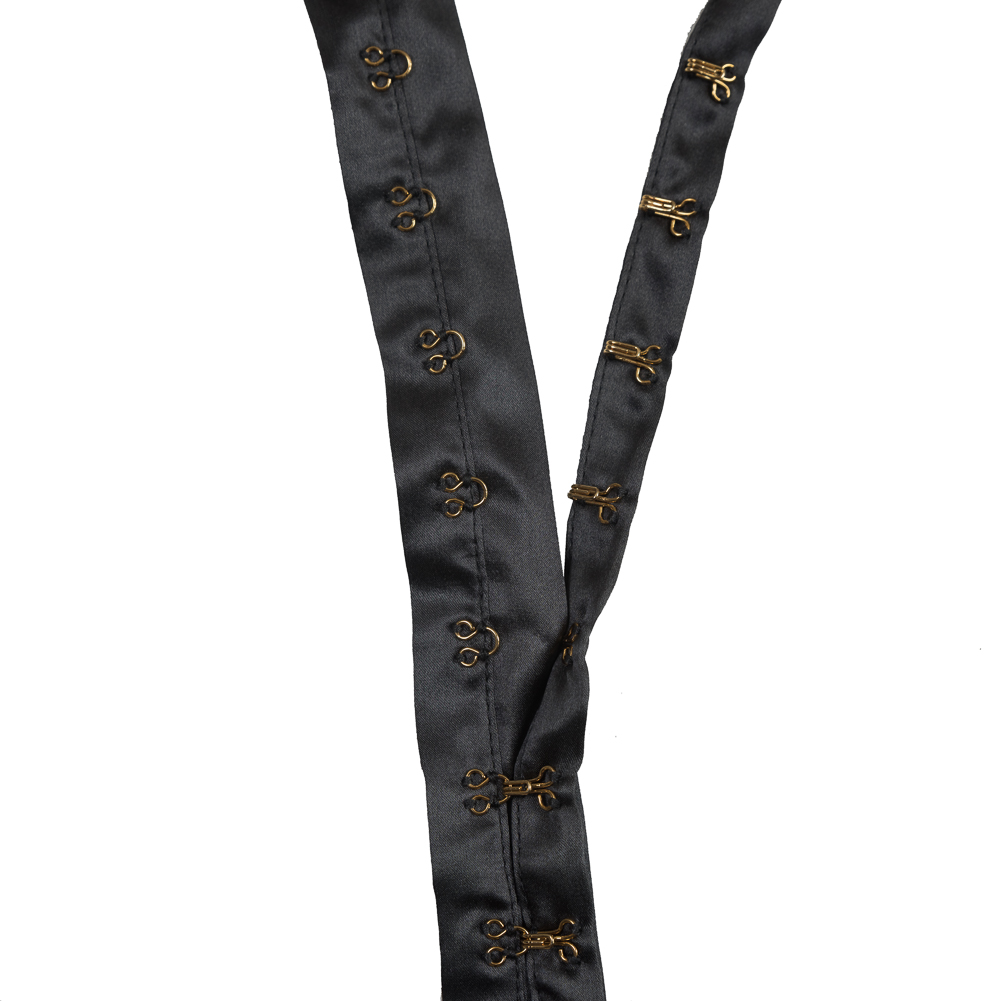 Gray Silk Charmeuse Tape with Gold Hook & Eyes - 1"