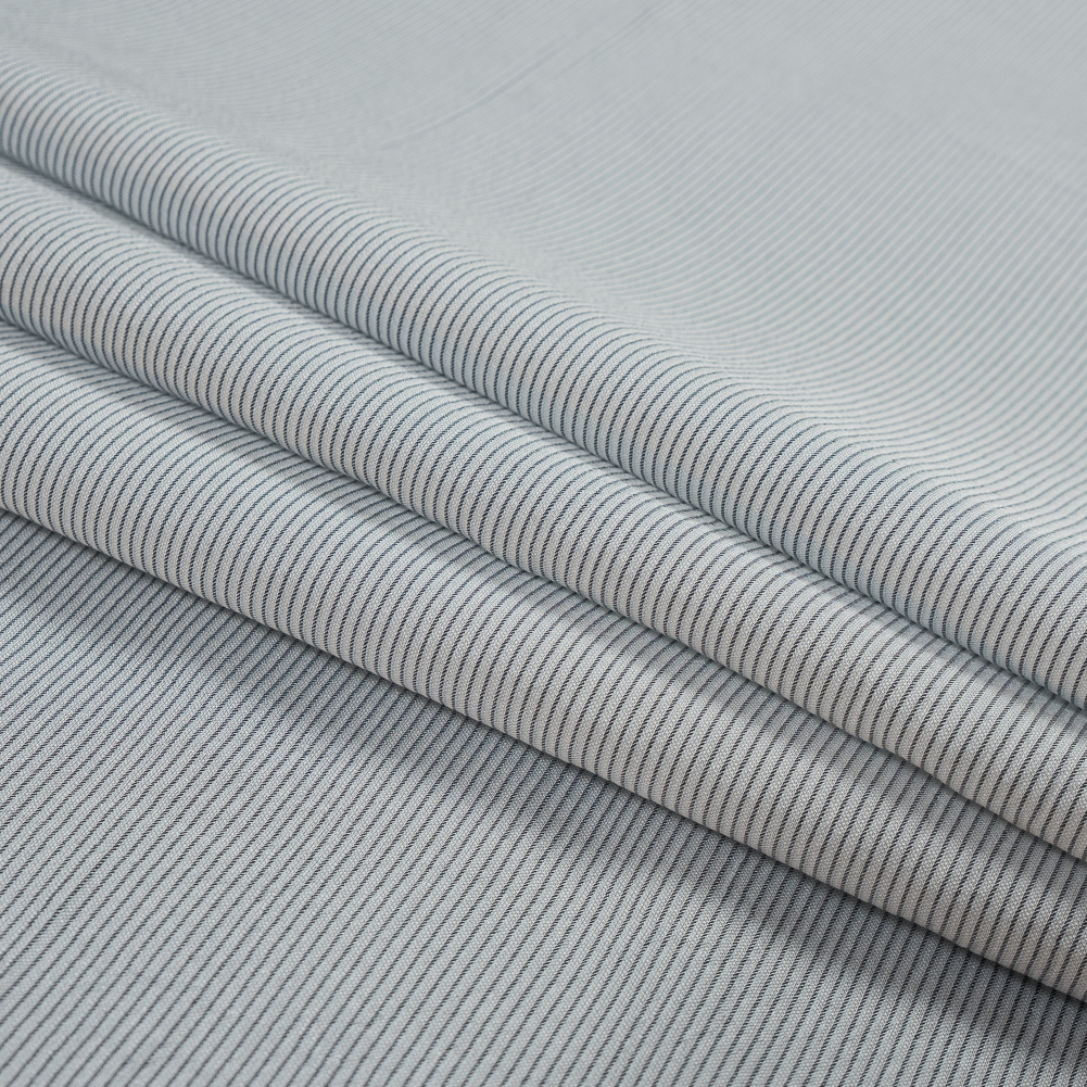 White and Gray Shadow Striped Silk and Cotton Woven White and Gray Shadow Striped Silk and Cotton Woven
