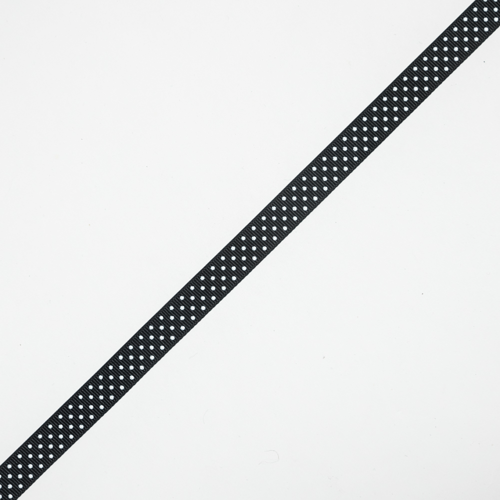 Black and White Polka Dotted Grosgrain Ribbon – 0.6″ Black and White Polka Dotted Grosgrain Ribbon – 0.6″