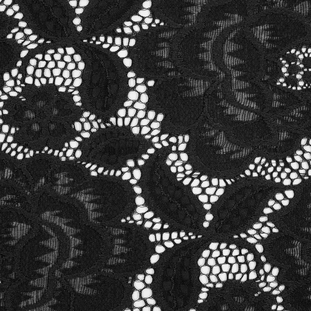 Re-Embroidered Stretch Crochet Lace – Black Roses Re-Embroidered Stretch Crochet Lace – Black Roses