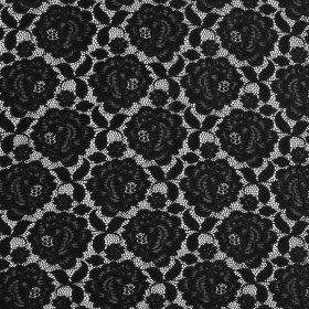 Re-Embroidered Stretch Crochet Lace – Black Roses Re-Embroidered Stretch Crochet Lace – Black Roses