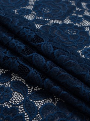 Re-Embroidered Stretch Crochet Lace – Navy Roses Re-Embroidered Stretch Crochet Lace – Navy Roses