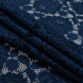 Re-Embroidered Stretch Crochet Lace – Navy Roses Re-Embroidered Stretch Crochet Lace – Navy Roses