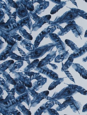 Organic Viscose Batiste – Blue and White Feather Border Print Organic Viscose Batiste – Blue and White Feather Border Print
