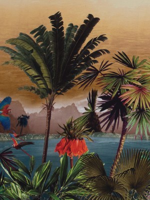 Organic Viscose Batiste – Brown and Yellow Tropical Border Print Organic Viscose Batiste – Brown and Yellow Tropical Border Print