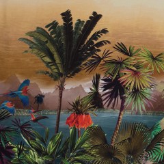 Organic Viscose Batiste – Brown and Yellow Tropical Border Print Organic Viscose Batiste – Brown and Yellow Tropical Border Print