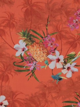 Orange Pineapple Printed Organic Viscose Batiste Orange Pineapple Printed Organic Viscose Batiste