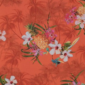 Orange Pineapple Printed Organic Viscose Batiste Orange Pineapple Printed Organic Viscose Batiste