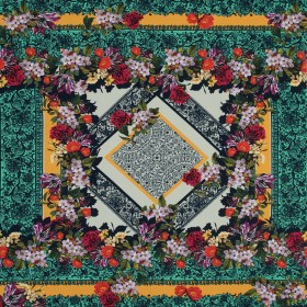 Organic Viscose Batiste Panel – Gamboge and Green Floral Organic Viscose Batiste Panel – Gamboge and Green Floral