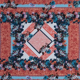 Organic Viscose Batiste Panel – Mandarin and Baby Blue Floral Organic Viscose Batiste Panel – Mandarin and Baby Blue Floral