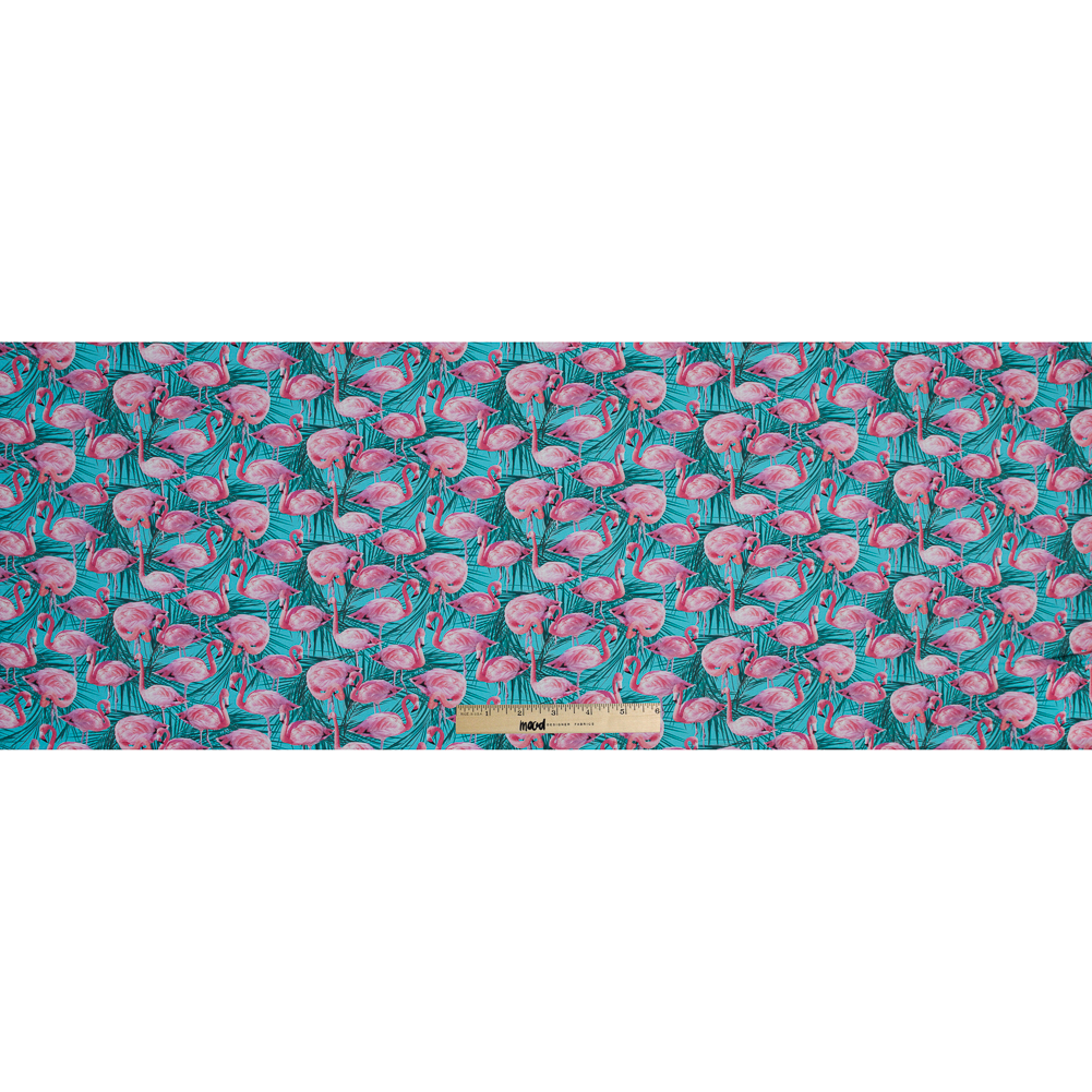 Organic Viscose Batiste – Pink and Blue Flamingos and Palm Leaves Organic Viscose Batiste – Pink and Blue Flamingos and Palm Leaves