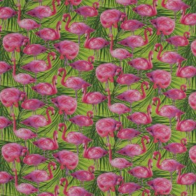 Organic Viscose Batiste – Pink and Green Flamingos and Palm Leaves Organic Viscose Batiste – Pink and Green Flamingos and Palm Leaves