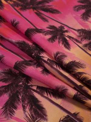 Organic Viscose Batiste – Pink and Orange Palm Trees Organic Viscose Batiste – Pink and Orange Palm Trees