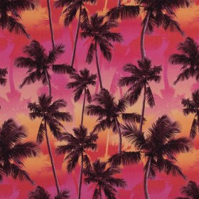 Organic Viscose Batiste – Pink and Orange Palm Trees Organic Viscose Batiste – Pink and Orange Palm Trees