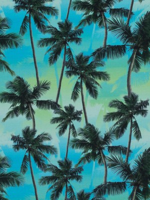 Organic Viscose Batiste – Green and Blue Palm Trees Organic Viscose Batiste – Green and Blue Palm Trees