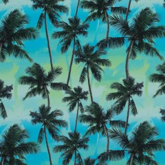 Organic Viscose Batiste – Green and Blue Palm Trees Organic Viscose Batiste – Green and Blue Palm Trees