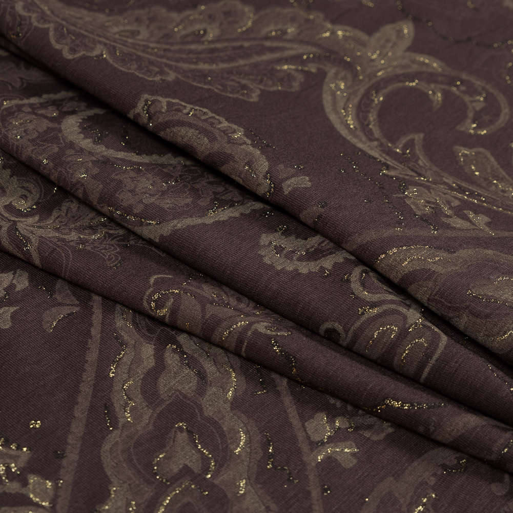 Brown Jersey with Taupe and Metallic Gold Paisley Top Coat