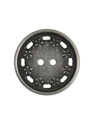 Antique Silver Floral Metal 2-Hole Button – 36L/23mm Antique Silver Floral Metal 2-Hole Button – 36L/23mm