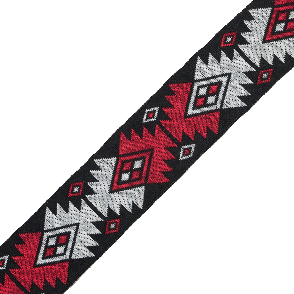 Black, Red and White Geometric German Jacquard Ribbon - 1"