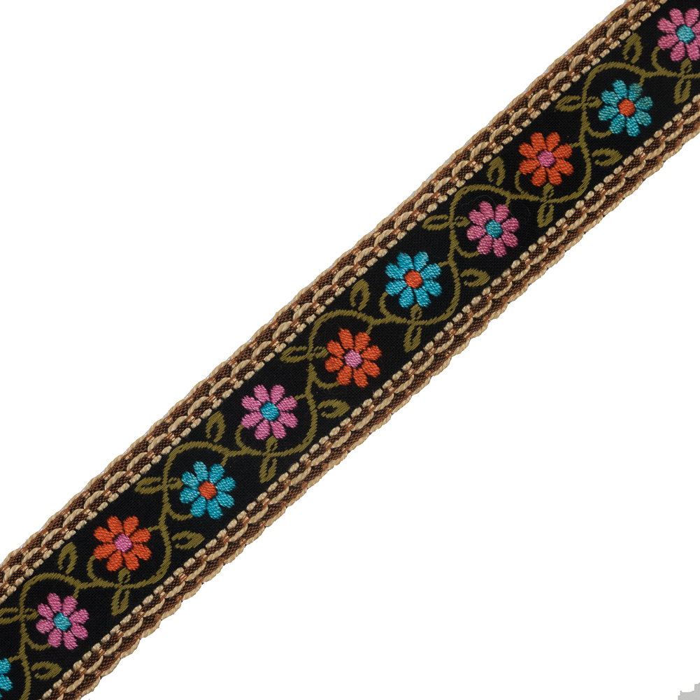 Multicolor Raised Floral German Jacquard Ribbon – 2″ Multicolor Raised Floral German Jacquard Ribbon – 2″