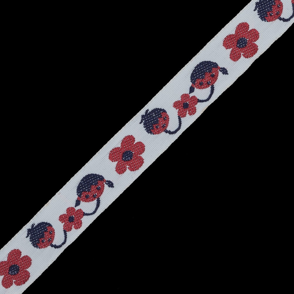 Red, White and Blue Flowers and Kids Jacquard Ribbon - 0.625"