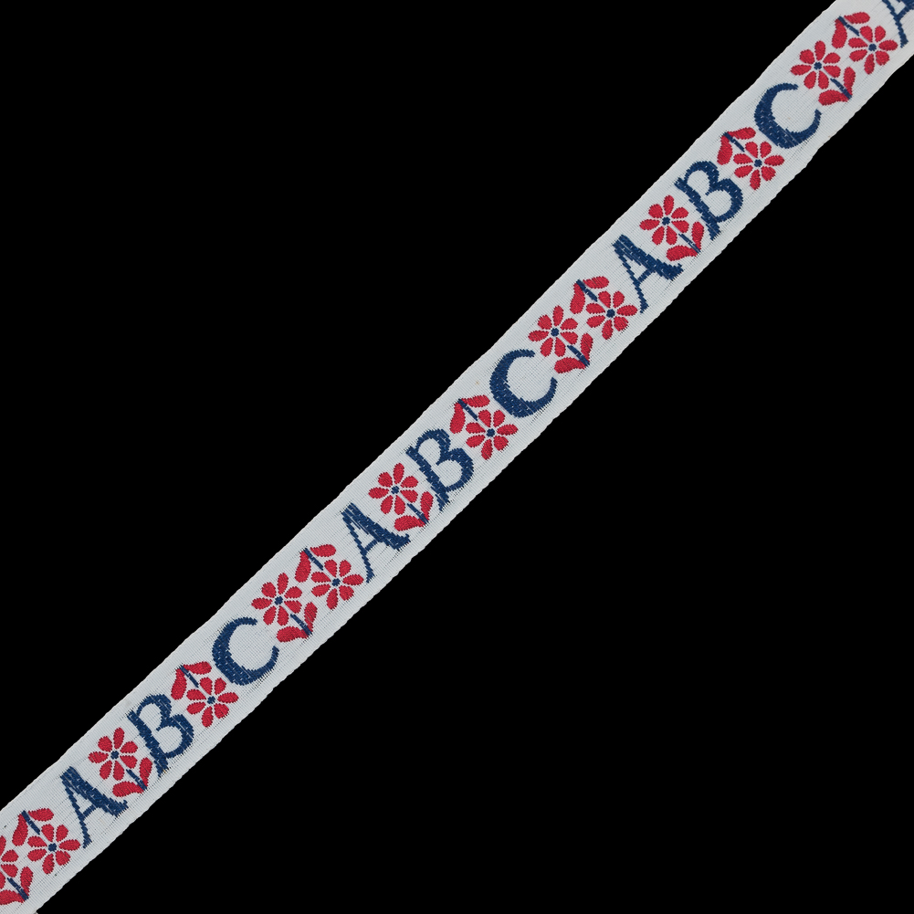 Red, White and Blue ABC Jacquard Ribbon – 1″ Red, White and Blue ABC Jacquard Ribbon – 1″