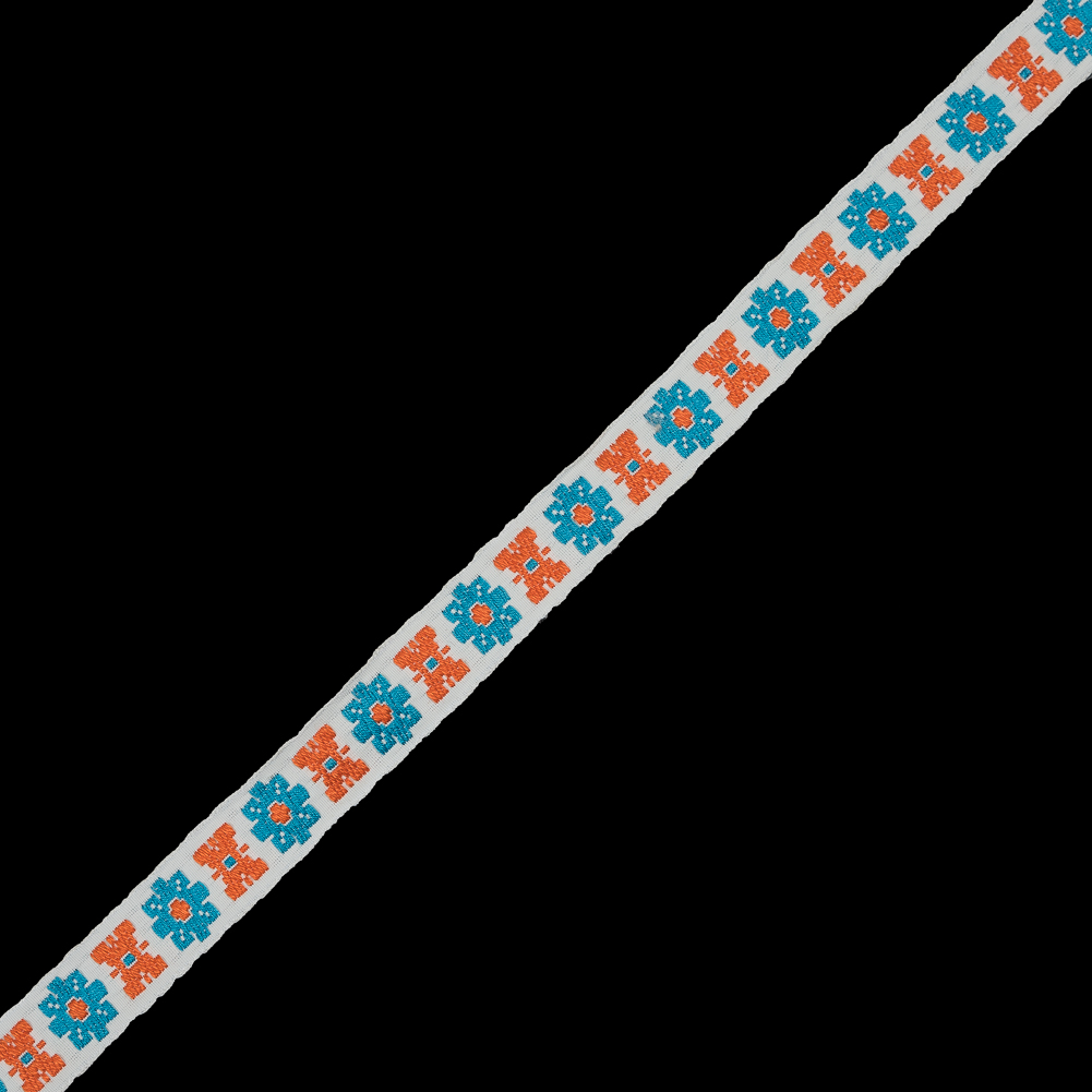 Orange and Blue Floral Jacquard Ribbon – 0.75″ Orange and Blue Floral Jacquard Ribbon – 0.75″