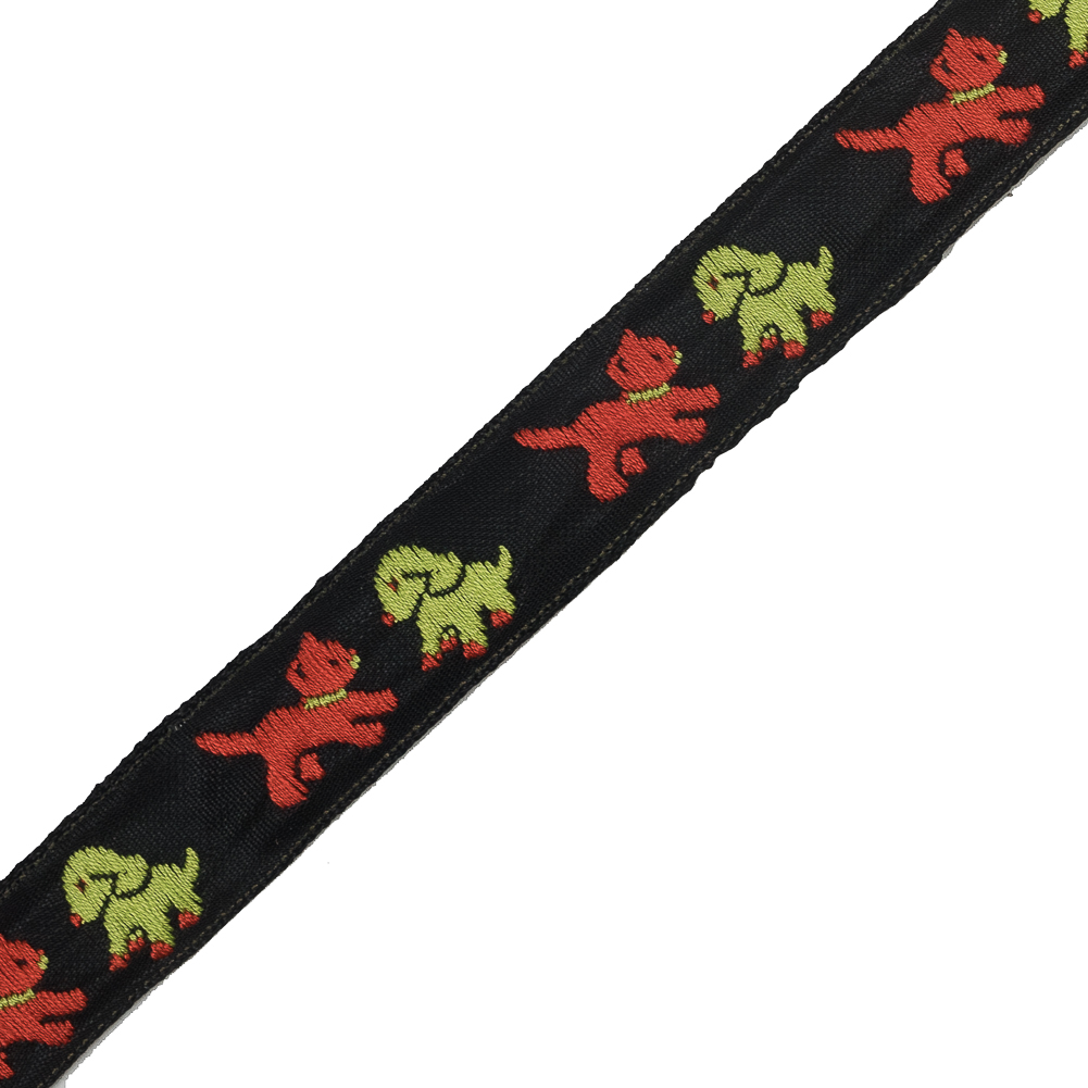 Orange, Lime and Black Cat and Dog Jacquard Ribbon - 0.625"