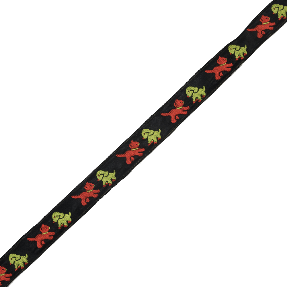 Orange, Lime and Black Cat and Dog Jacquard Ribbon – 0.625″ Orange, Lime and Black Cat and Dog Jacquard Ribbon – 0.625″