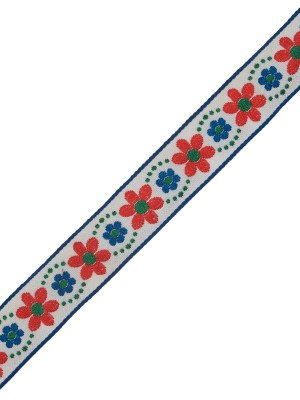 Red Orange, Blue and Green Floral German Jacquard Ribbon – 1.25″ Red Orange, Blue and Green Floral German Jacquard Ribbon – 1.25″