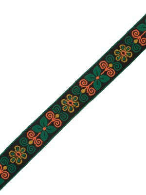 Green and Neon Orange Floral German Jacquard Ribbon – 1″ Green and Neon Orange Floral German Jacquard Ribbon – 1″