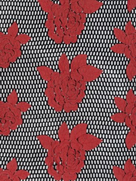 Wonder Mesh with Floral Embroidered Faux Leather – Black and Red Wonder Mesh with Floral Embroidered Faux Leather – Black and Red