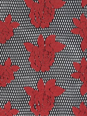 Wonder Mesh with Floral Embroidered Faux Leather – Black and Red Wonder Mesh with Floral Embroidered Faux Leather – Black and Red