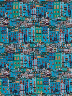 Compression Swimwear Tricot, UV Protective with Aloe Vera Microcapsules – Blue Houses – Caye Collection Compression Swimwear Tricot, UV Protective with Aloe Vera Microcapsules – Blue Houses – Caye Collection