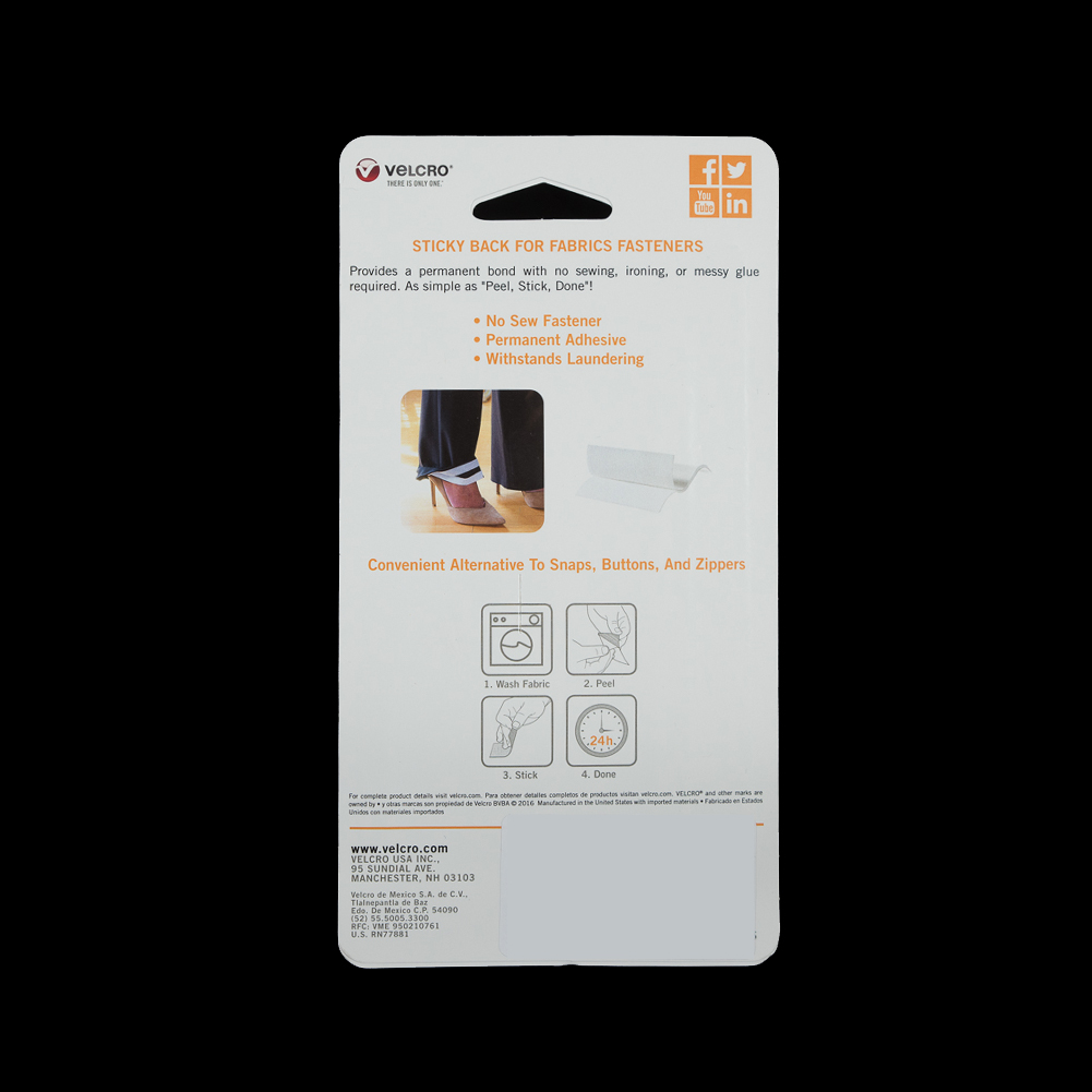Rectangular White Sticky Back VELCRO® Tape - 6" x 4"