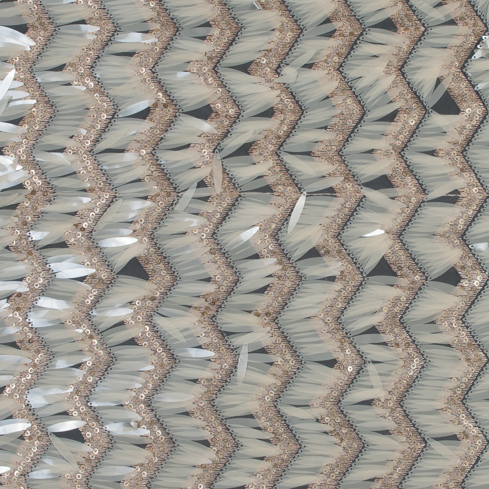 Fringe Sequin Fabric – Rose Gold and Beige Chevrons Fringe Sequin Fabric – Rose Gold and Beige Chevrons