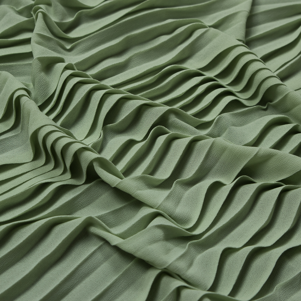 Accordion Pleated Chiffon – Pea Green – Etereo Collection Accordion Pleated Chiffon – Pea Green – Etereo Collection