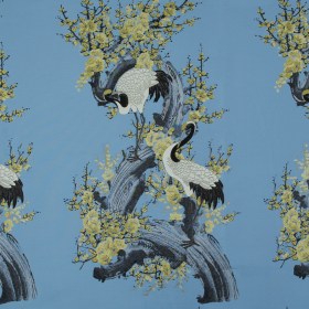 Blue and Green Crane Jacquard Panel Blue and Green Crane Jacquard Panel