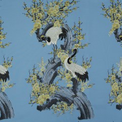 Blue and Green Crane Jacquard Panel Blue and Green Crane Jacquard Panel